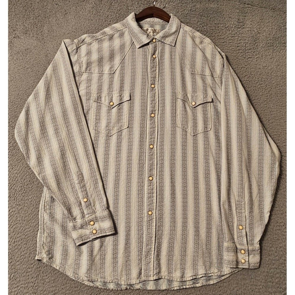 Ryan Michael Mens XL Silk Cotton Western Snap Shirt Striped Long Sleeve Gray